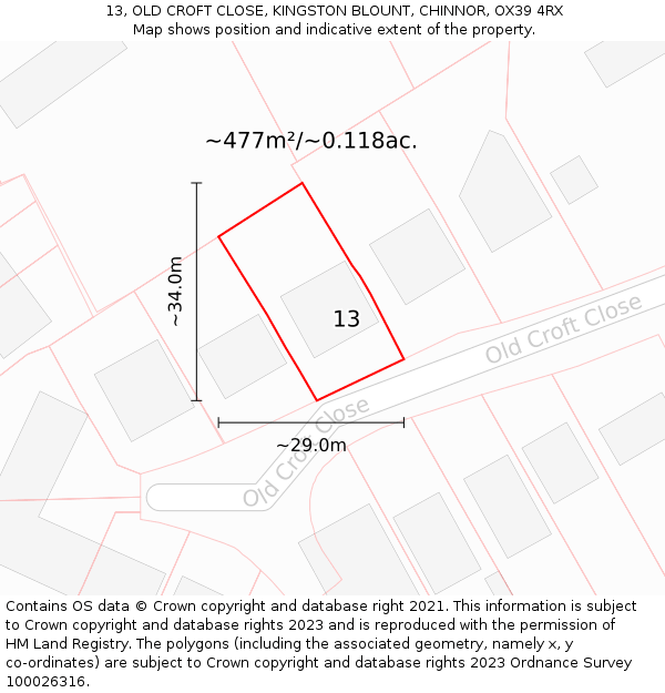 13, OLD CROFT CLOSE, KINGSTON BLOUNT, CHINNOR, OX39 4RX: Plot and title map