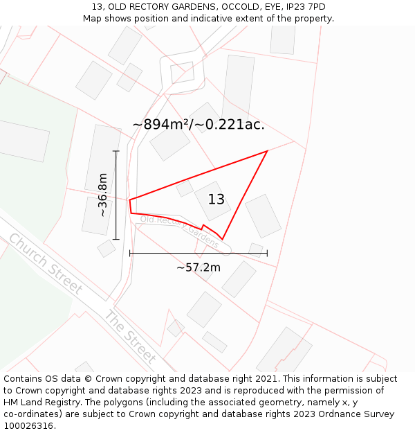 13, OLD RECTORY GARDENS, OCCOLD, EYE, IP23 7PD: Plot and title map