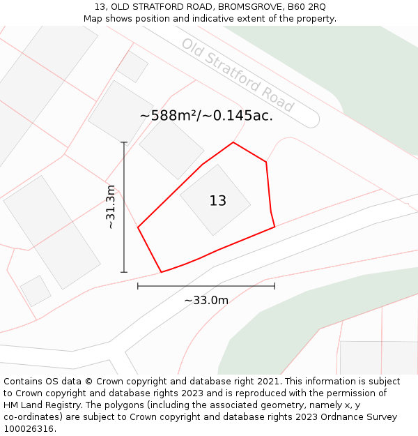 13, OLD STRATFORD ROAD, BROMSGROVE, B60 2RQ: Plot and title map