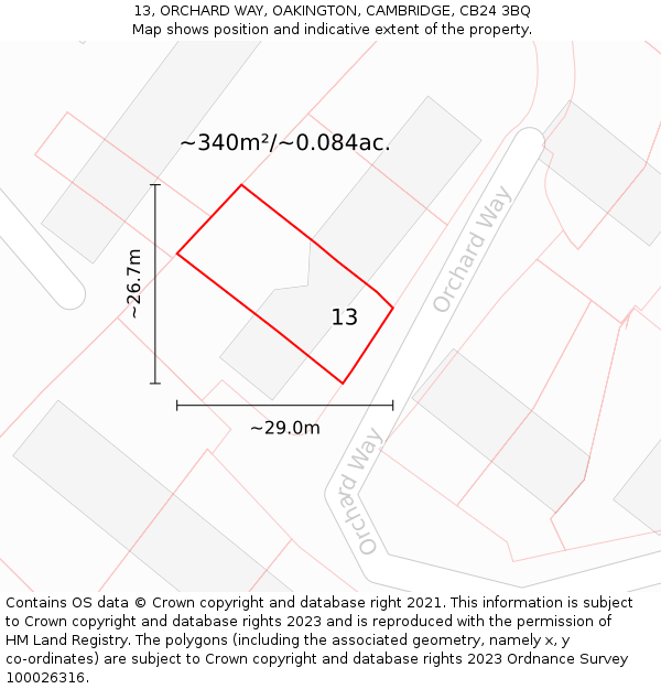 13, ORCHARD WAY, OAKINGTON, CAMBRIDGE, CB24 3BQ: Plot and title map