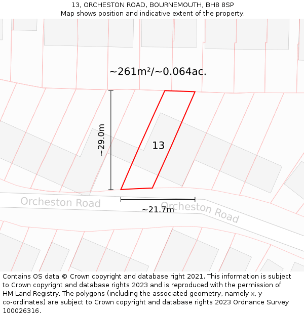 13, ORCHESTON ROAD, BOURNEMOUTH, BH8 8SP: Plot and title map