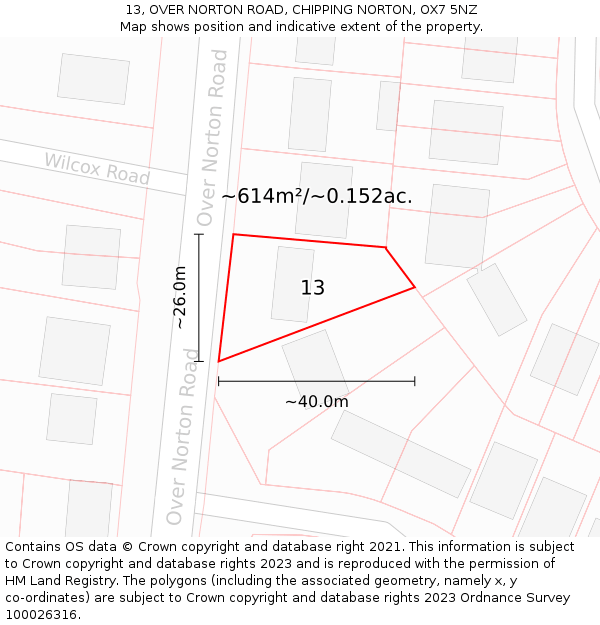 13, OVER NORTON ROAD, CHIPPING NORTON, OX7 5NZ: Plot and title map