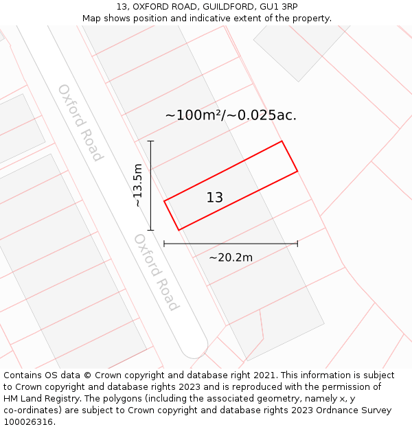 13, OXFORD ROAD, GUILDFORD, GU1 3RP: Plot and title map