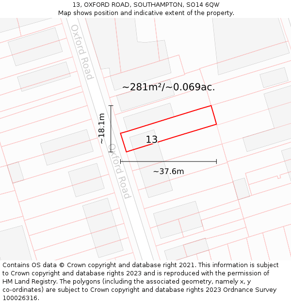 13, OXFORD ROAD, SOUTHAMPTON, SO14 6QW: Plot and title map