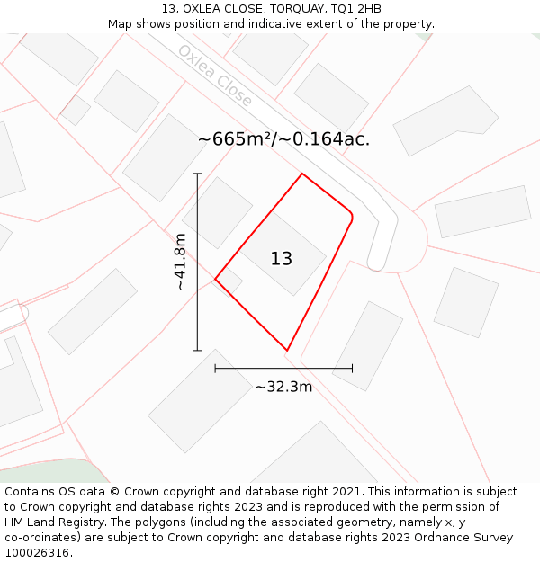 13, OXLEA CLOSE, TORQUAY, TQ1 2HB: Plot and title map