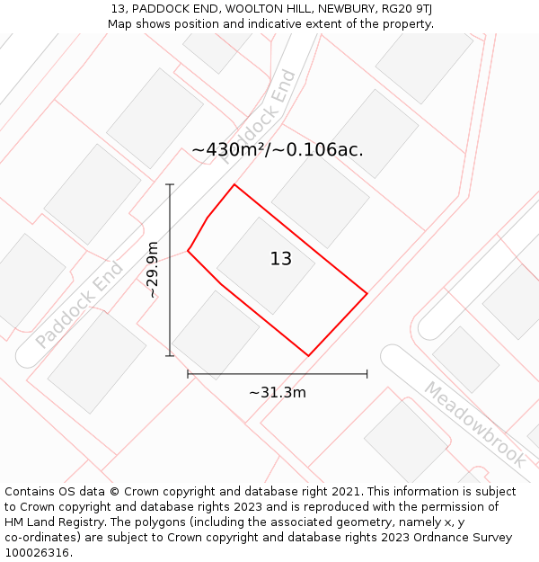 13, PADDOCK END, WOOLTON HILL, NEWBURY, RG20 9TJ: Plot and title map