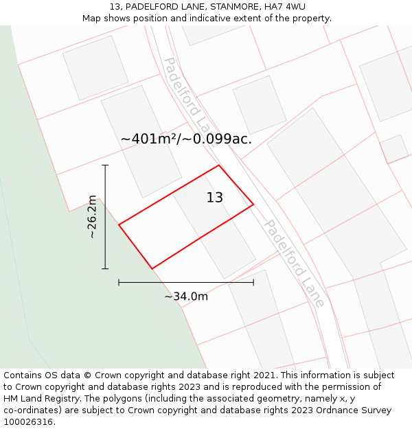 13, PADELFORD LANE, STANMORE, HA7 4WU: Plot and title map