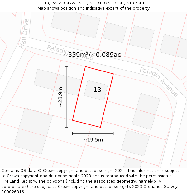 13, PALADIN AVENUE, STOKE-ON-TRENT, ST3 6NH: Plot and title map