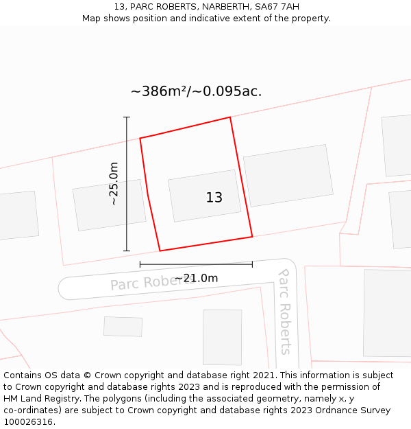 13, PARC ROBERTS, NARBERTH, SA67 7AH: Plot and title map