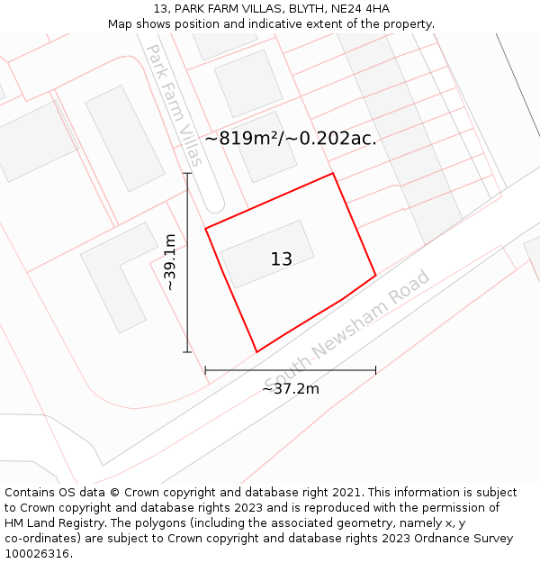 13, PARK FARM VILLAS, BLYTH, NE24 4HA: Plot and title map