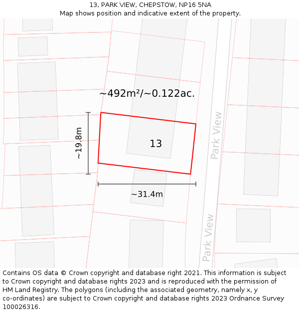 13, PARK VIEW, CHEPSTOW, NP16 5NA: Plot and title map