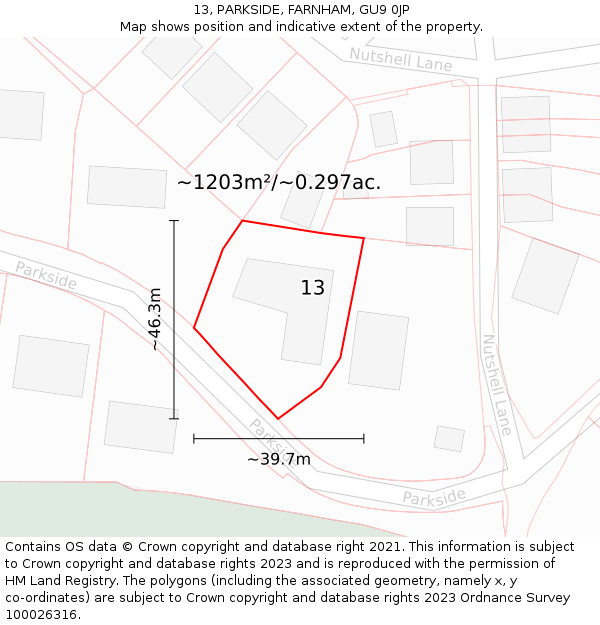 13, PARKSIDE, FARNHAM, GU9 0JP: Plot and title map