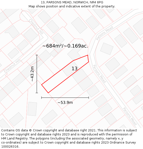 13, PARSONS MEAD, NORWICH, NR4 6PG: Plot and title map