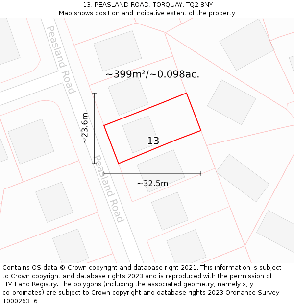 13, PEASLAND ROAD, TORQUAY, TQ2 8NY: Plot and title map