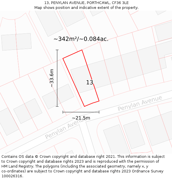 13, PENYLAN AVENUE, PORTHCAWL, CF36 3LE: Plot and title map