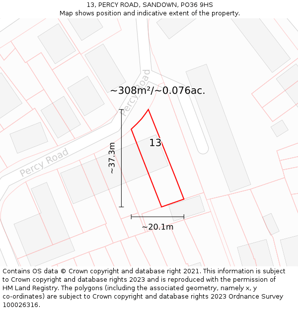 13, PERCY ROAD, SANDOWN, PO36 9HS: Plot and title map