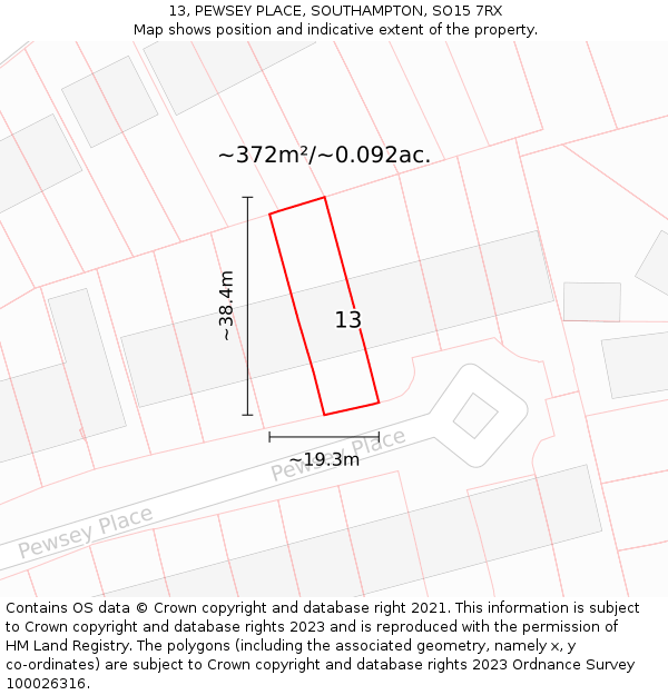 13, PEWSEY PLACE, SOUTHAMPTON, SO15 7RX: Plot and title map