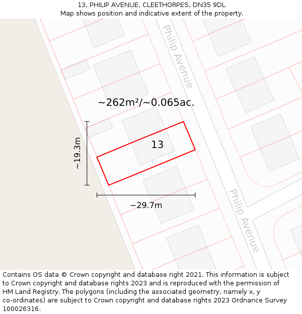 13, PHILIP AVENUE, CLEETHORPES, DN35 9DL: Plot and title map