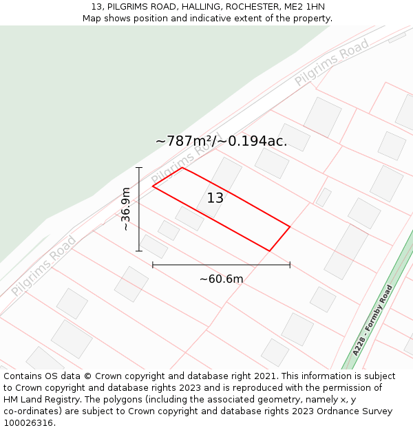 13, PILGRIMS ROAD, HALLING, ROCHESTER, ME2 1HN: Plot and title map