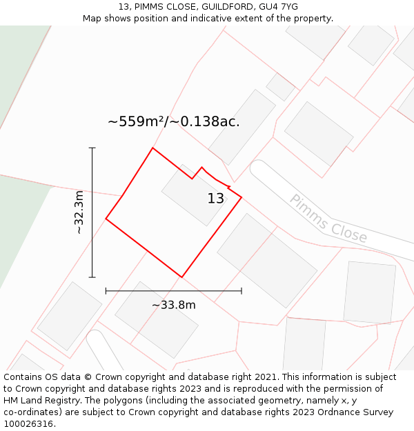 13, PIMMS CLOSE, GUILDFORD, GU4 7YG: Plot and title map