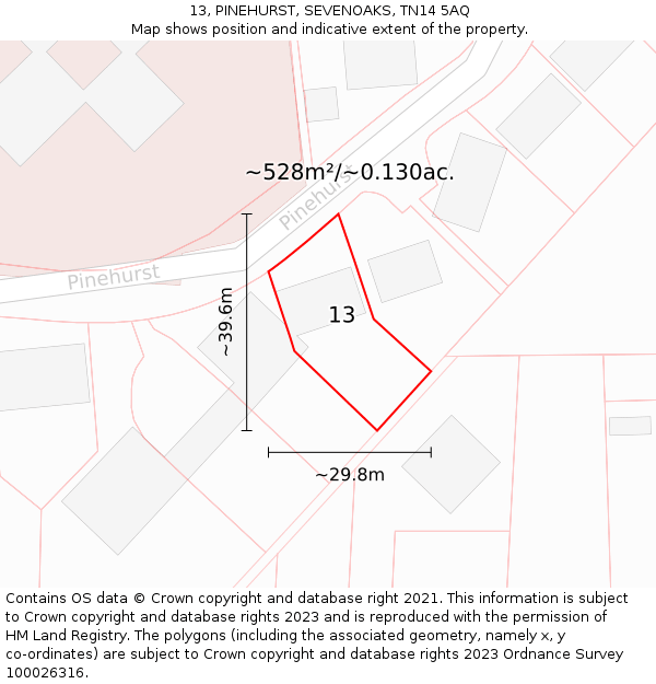 13, PINEHURST, SEVENOAKS, TN14 5AQ: Plot and title map