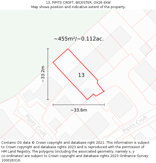 13, PIPITS CROFT, BICESTER, OX26 6XW: Plot and title map