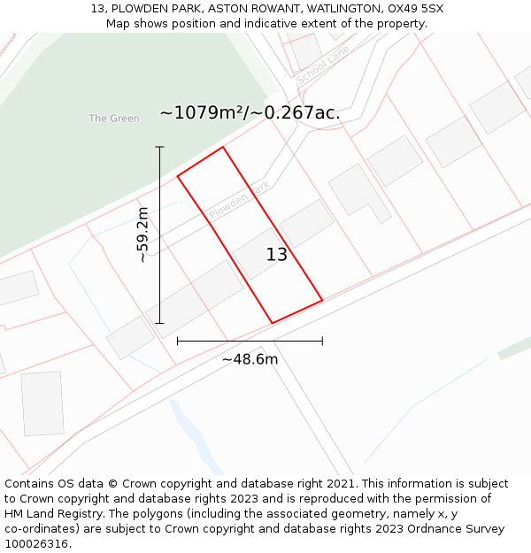 13, PLOWDEN PARK, ASTON ROWANT, WATLINGTON, OX49 5SX: Plot and title map
