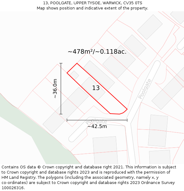 13, POOLGATE, UPPER TYSOE, WARWICK, CV35 0TS: Plot and title map