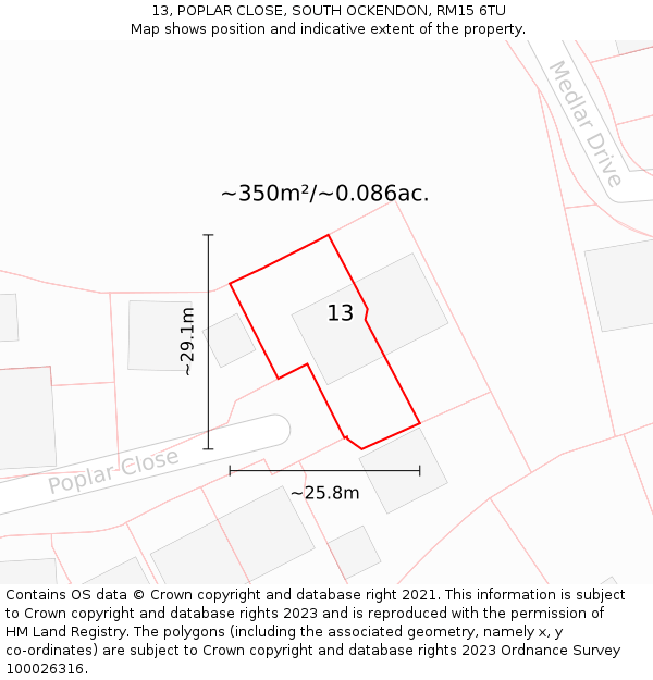 13, POPLAR CLOSE, SOUTH OCKENDON, RM15 6TU: Plot and title map