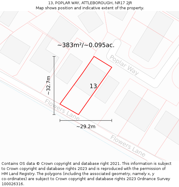 13, POPLAR WAY, ATTLEBOROUGH, NR17 2JR: Plot and title map