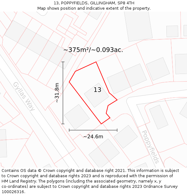 13, POPPYFIELDS, GILLINGHAM, SP8 4TH: Plot and title map