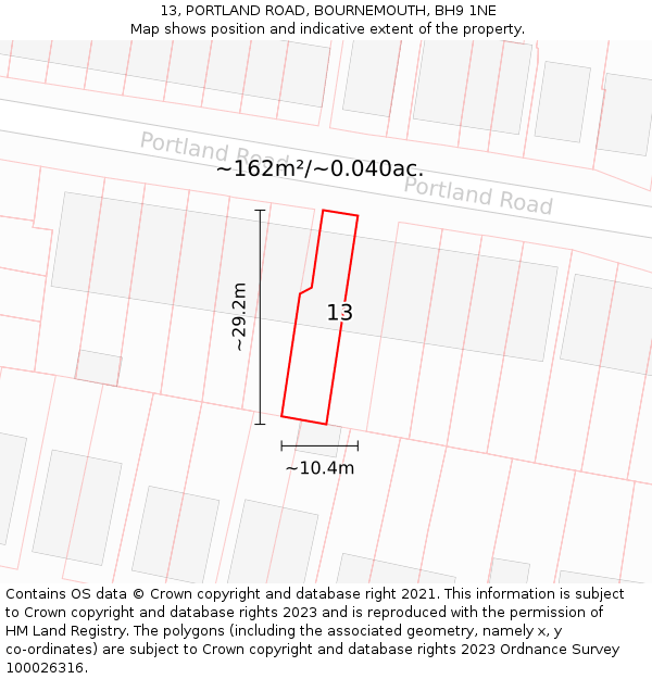 13, PORTLAND ROAD, BOURNEMOUTH, BH9 1NE: Plot and title map