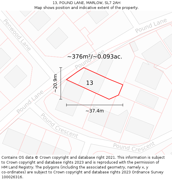 13, POUND LANE, MARLOW, SL7 2AH: Plot and title map