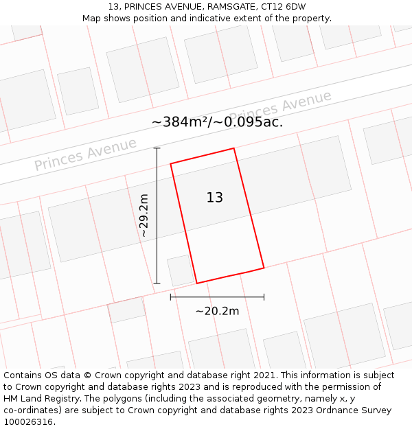 13, PRINCES AVENUE, RAMSGATE, CT12 6DW: Plot and title map