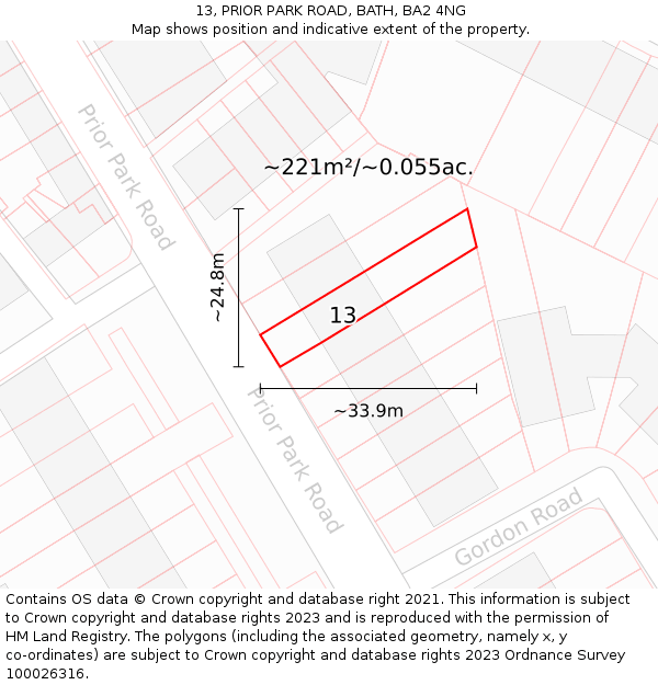 13, PRIOR PARK ROAD, BATH, BA2 4NG: Plot and title map