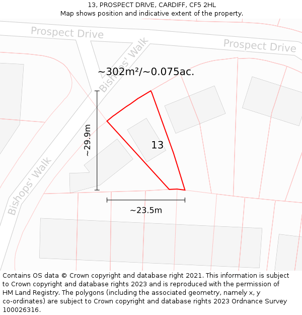 13, PROSPECT DRIVE, CARDIFF, CF5 2HL: Plot and title map