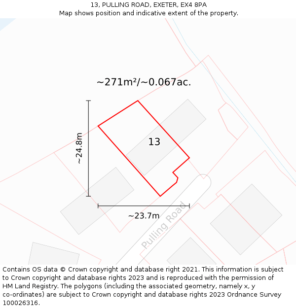 13, PULLING ROAD, EXETER, EX4 8PA: Plot and title map