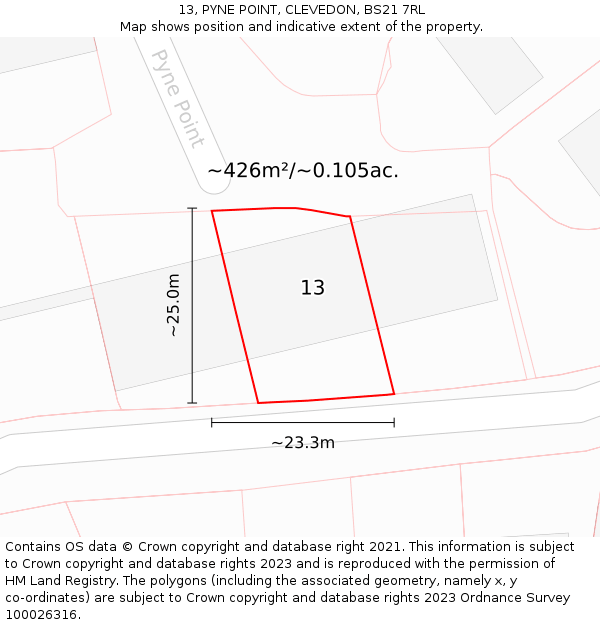 13, PYNE POINT, CLEVEDON, BS21 7RL: Plot and title map