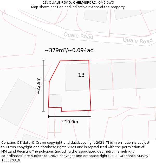 13, QUALE ROAD, CHELMSFORD, CM2 6WQ: Plot and title map
