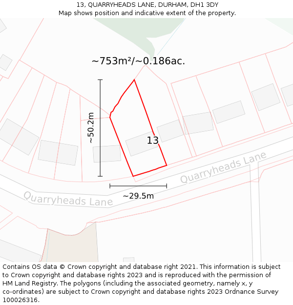 13, QUARRYHEADS LANE, DURHAM, DH1 3DY: Plot and title map