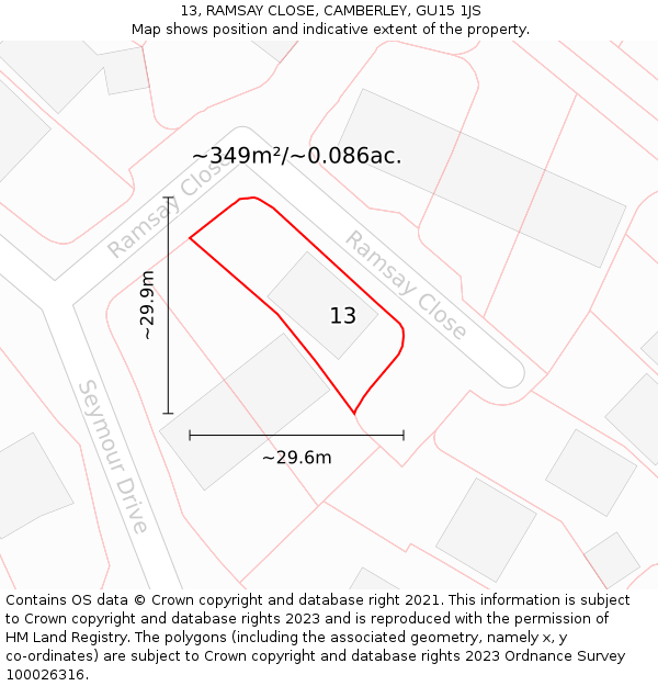 13, RAMSAY CLOSE, CAMBERLEY, GU15 1JS: Plot and title map