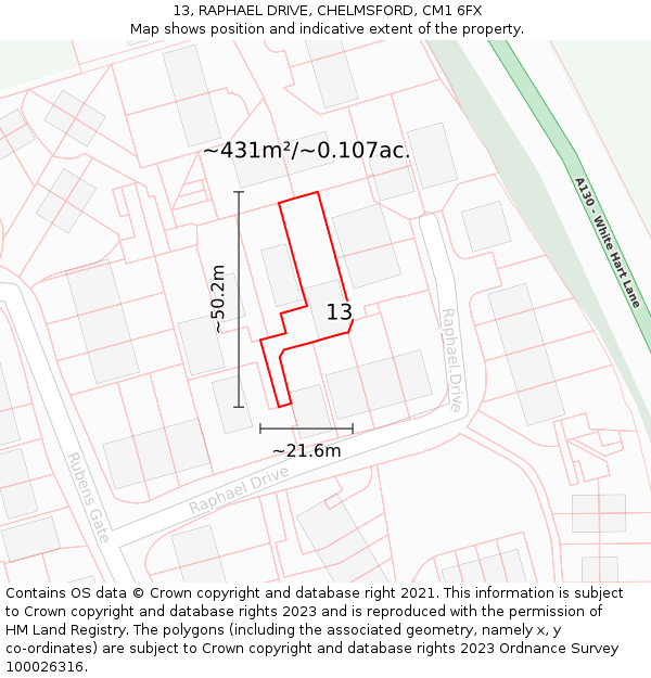 13, RAPHAEL DRIVE, CHELMSFORD, CM1 6FX: Plot and title map
