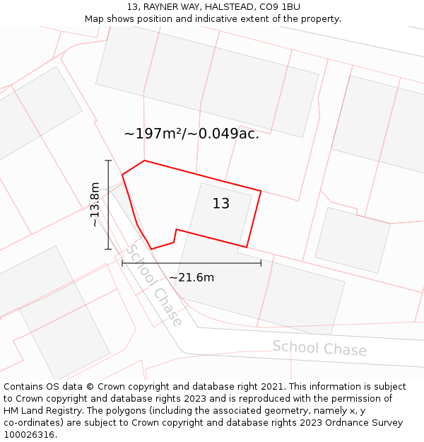 13, RAYNER WAY, HALSTEAD, CO9 1BU: Plot and title map