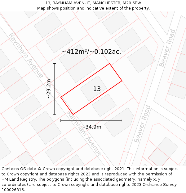 13, RAYNHAM AVENUE, MANCHESTER, M20 6BW: Plot and title map