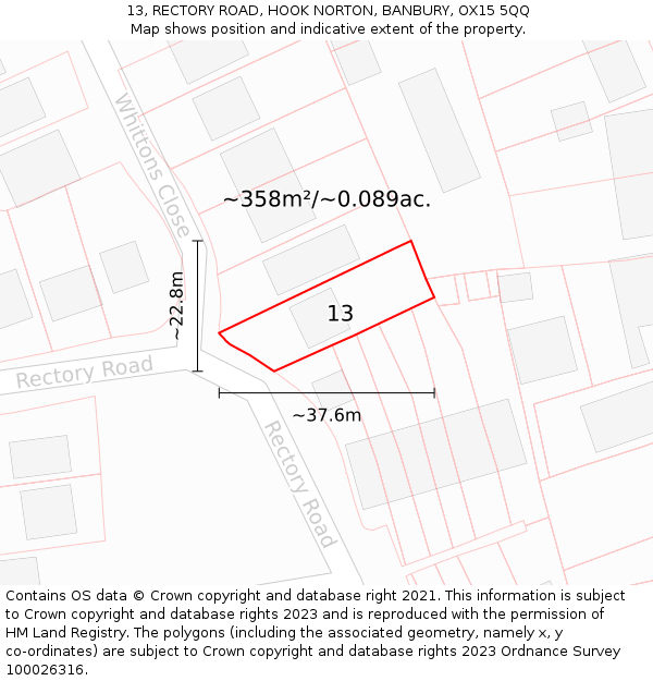 13, RECTORY ROAD, HOOK NORTON, BANBURY, OX15 5QQ: Plot and title map