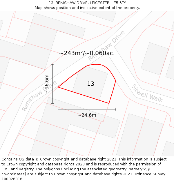 13, RENISHAW DRIVE, LEICESTER, LE5 5TY: Plot and title map