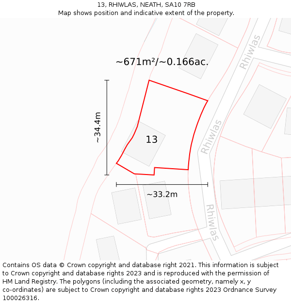 13, RHIWLAS, NEATH, SA10 7RB: Plot and title map