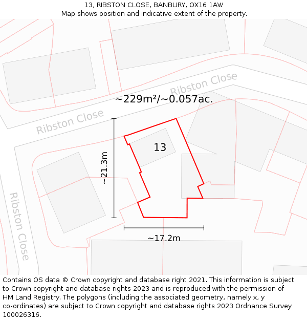 13, RIBSTON CLOSE, BANBURY, OX16 1AW: Plot and title map