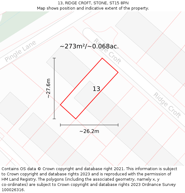 13, RIDGE CROFT, STONE, ST15 8PN: Plot and title map