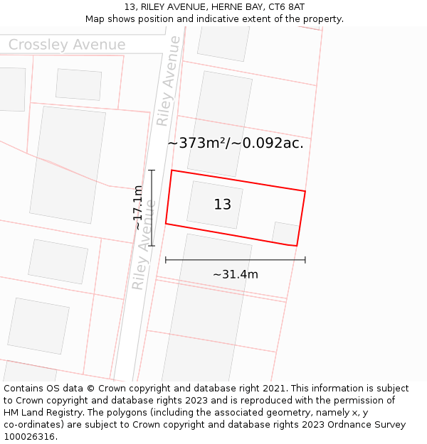 13, RILEY AVENUE, HERNE BAY, CT6 8AT: Plot and title map